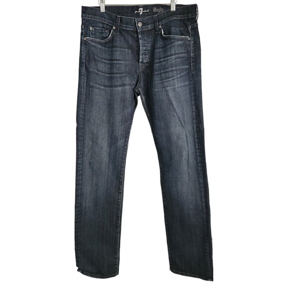 7 For All Mankind Men's Rhigby Button Fly Blue Denim Jeans Size 36 - Picture 1 of 14